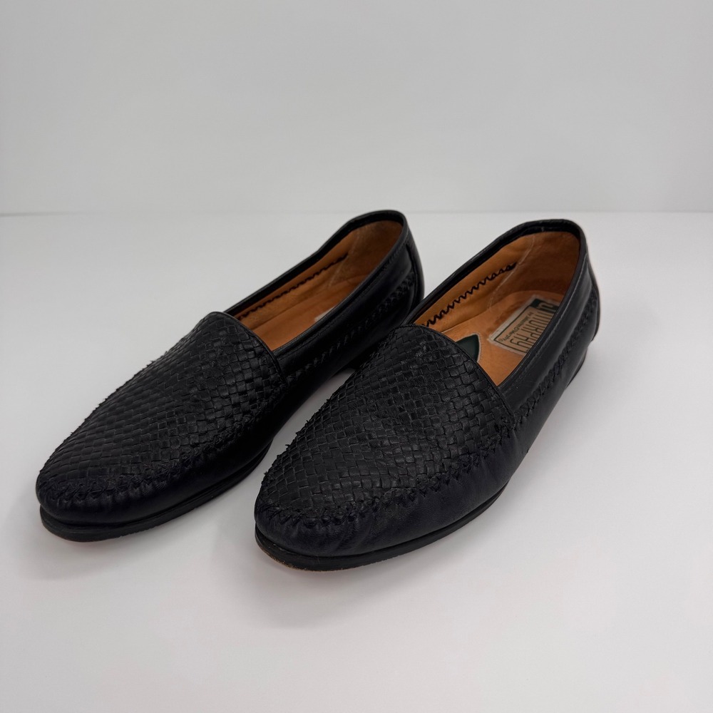 J Murphy Johnston & Murphy Mens 10 M Black Woven Leather Loafers Made in Spain